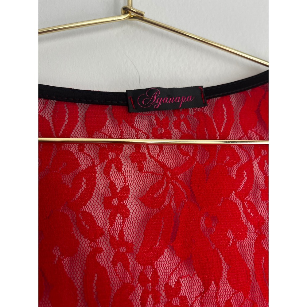 Byanapa Red Floral Lace Maxi Duster Open Front Long Sleeve Sexy Robe Boudoir - Picture 7 of 11